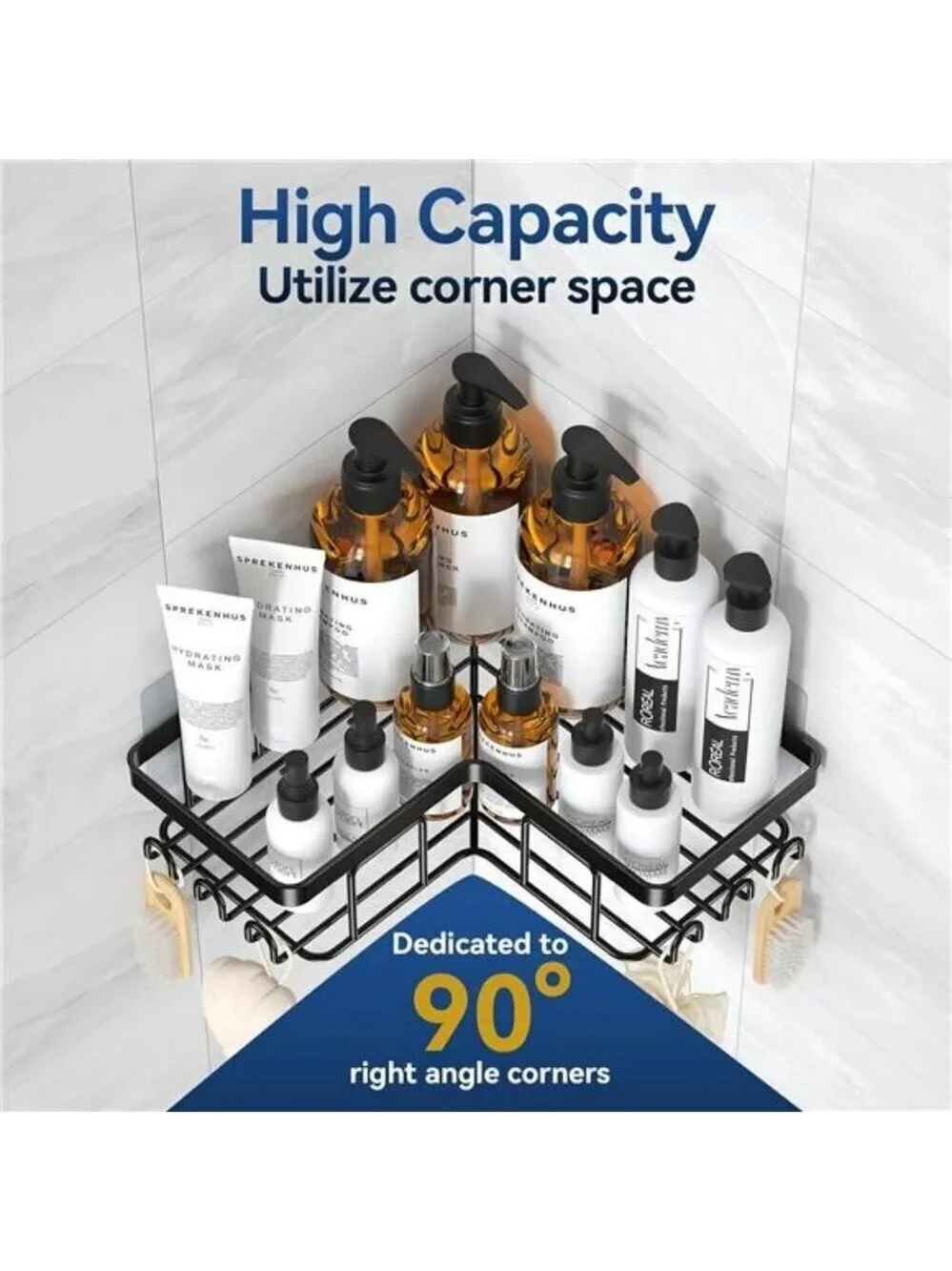 Corner Shower Caddy 3 Pack Adhesive Stainless Steel Bathroom Organizer Black